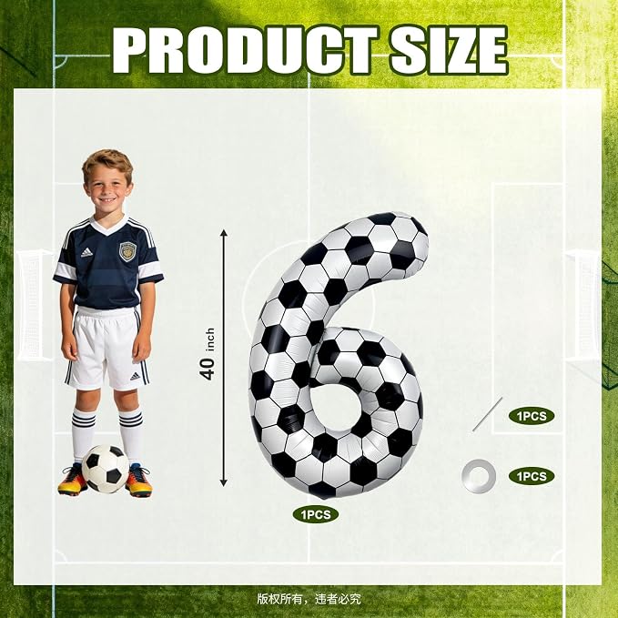 40 Inch Soccer Number 6 Foil Balloon, Soccer Birthday Party Decorations | - Image 2