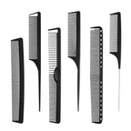 6 Pieces Carbon Fiber Hair Combs Set, General Styling Grooming Combs, Anti Static Heat Resistant Hairdressing Comb, Fine and Wide Tooth Hair Barber Rat Tail Comb