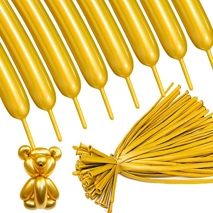 Metallic 260 Gold Long Balloons Chrome 100 Pack Twisting Animal Balloons by ASIYUHY
