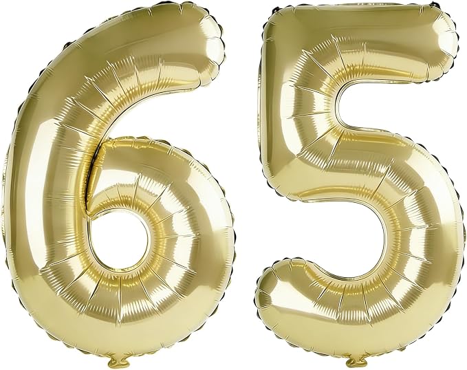 40 Inch Number 65 Balloons for 65th Birthday Party Decorations, 0-100 Champagne by FOBELEC