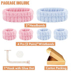 Face Wash Set - Headband, Absorbent Microfiber Wristbands with Holder for Washing Face, Spa Wrist Scrunchies