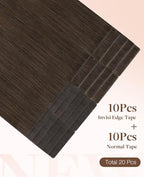 GOO GOO Invisi Edge Tape in Hair Extensions Human Hair, 2A Light Brown 10pcs injected with 10pcs classical tape ins, 16inch 50g, Virgin Remy Hair, Natural Look