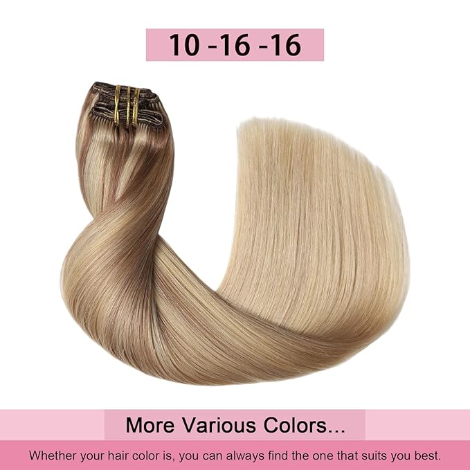 Pro2.0 Clip in Hair Extensions Real Human Hair 22inch 7pcs #10/16/16 Ash Brown to Caramel Blonde Real Hair Extensions Clip in Human Hair 120g Double Weft（#10/16/16-22inch）