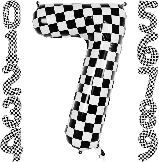 Checkered Number 7 Balloon 40 Inch, Large Foil Black and White Number Balloons by AIQINHU