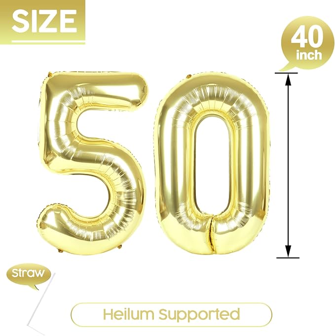 50 Balloon - Champagne Gold Birthday Number Balloons, 40 Inch Decorations | - Image 5