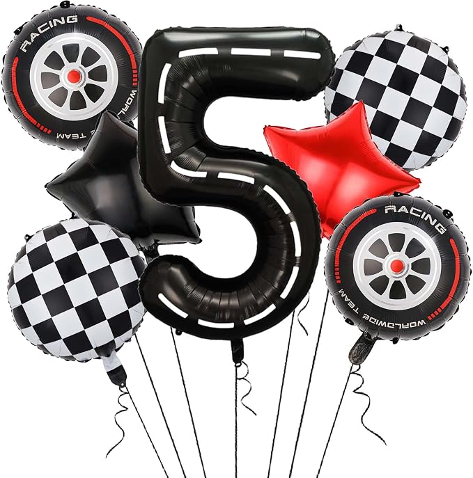 Race Car Balloons, 40 Inch Racetrack Number 5 Balloon, Big Number Balloons Black by Yexnum