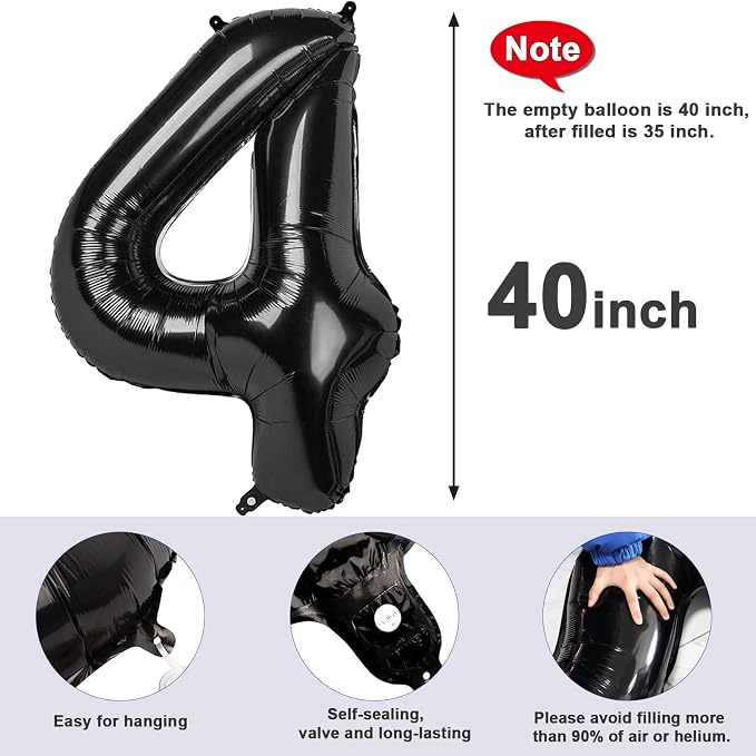 Number Balloons 40 Inch Black Number 4 - Image 6