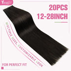 YoungSee Seamless Tape in Extensions Human Hair Dark Brown Tapes Hair Extensions Real Human Hair Brown Hair Extension Tape-in Remy 20 Inch 20pcs 50g Silky Straight Hair