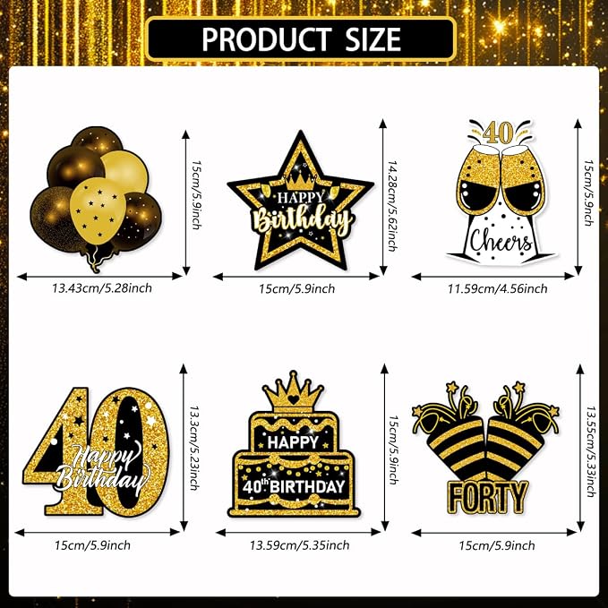 Mxdfafa 39Pcs Black Gold Glitter 40th Birthday Decorations Kit, 40th Bday Party - Image 6