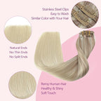 PINKPEARL Clip in Hair Extensions Straight Human Hair #18/22/60 Balayage Ash Blonde to Golden Blonde and Platinum Blonde 7pcs 120g 16 Inch Real Hair Clip in Extensions(#18/22/60-16)
