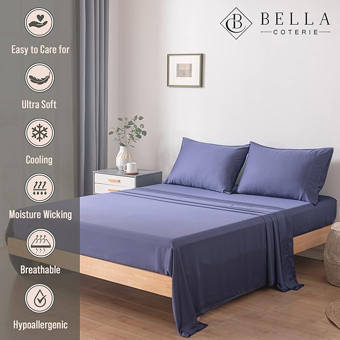 Bella Coterie | Luxury Bamboo Viscose Standard Size Pillowcase Set | 100% Organically Grown | Ultra Soft | Cooling | 2 Pcs [Twilight Blue]