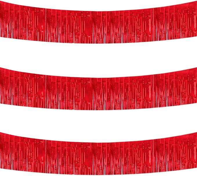 BEISHIDA Red Fringe Garland Banner 3Pack 30ft Wall Tinsel Foil Streamers | by Beishida