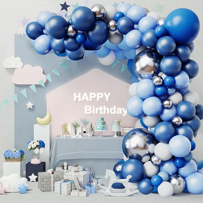 RUBFAC Blue Balloons Arch Kit, Father’s Day Decorations 144pcs Blue White and - Image 6