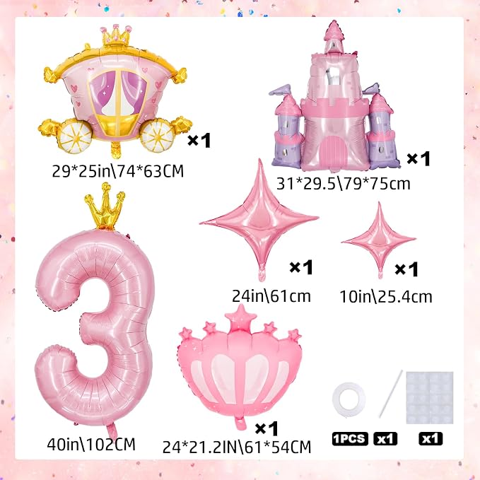 Minyu 6-Piece Princess Theme Party Decoration Set: Princess Carriage + Pink - Image 2