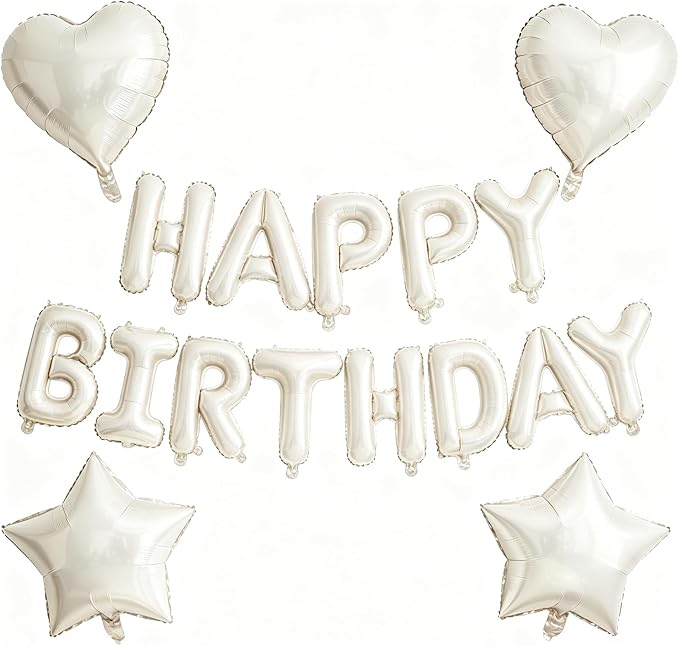 Cream White Birthday Decorations, Cream White Balloons Happy Birthdays Banner by WEIKA
