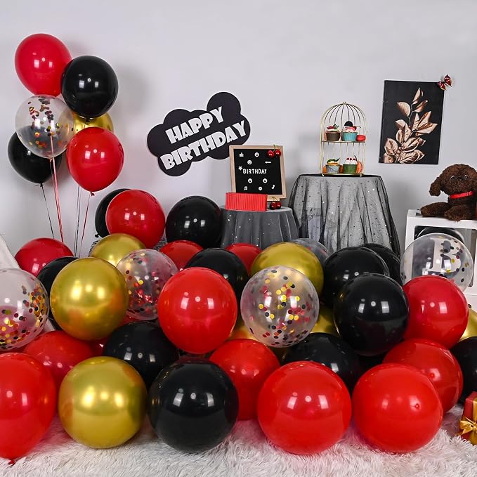 Red and Black Balloon, 60 Packs 12 Inch Red Black and Gold Balloon - Image 3