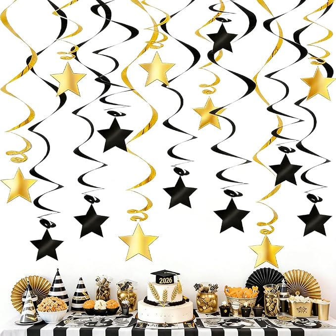 Black Gold Hanging Swirl Decorations by PARTVON