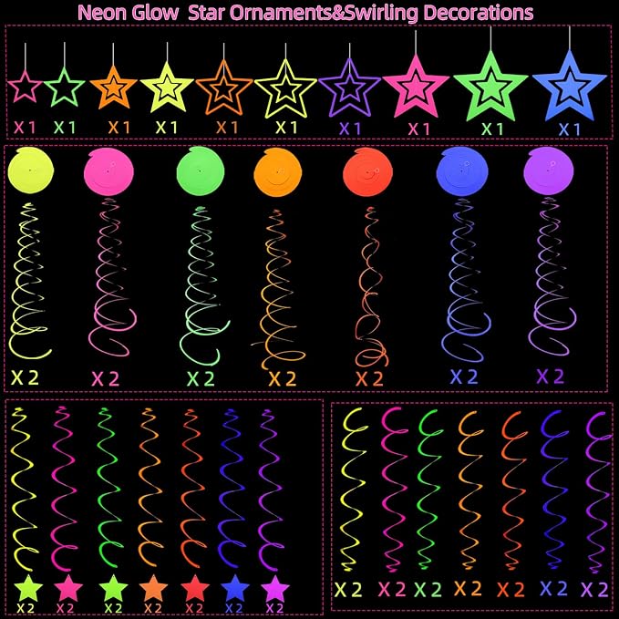 52 PCS UV Neon Rainbow Ceiling Swirl Decoration Hanging Streamer - Image 3