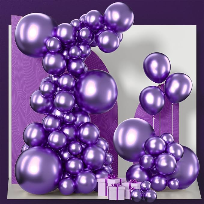 PartyWoo Metallic Purple Balloons 140pcs Chrome Purple Color | 18 12 10 5 Inch by PartyWoo