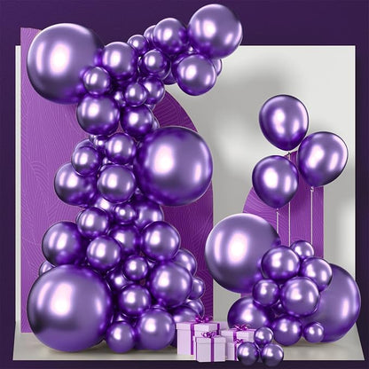 PartyWoo Metallic Purple Balloons 140pcs Chrome Purple Color | 18 12 10 5 Inch by PartyWoo