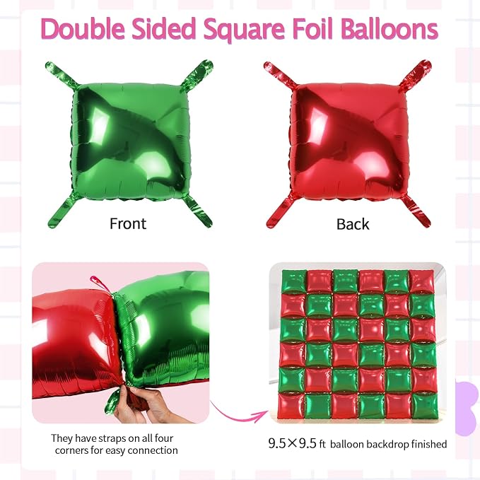 36pcs Red and Green Square Foil Balloons Kit - Image 2
