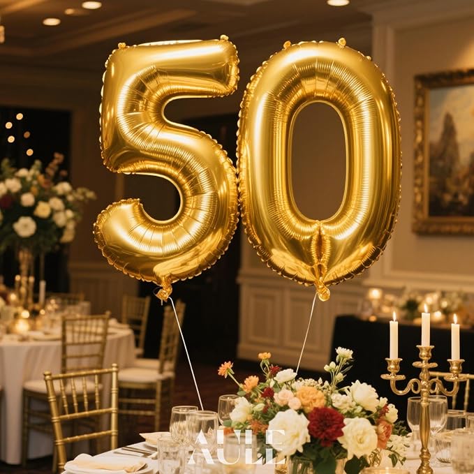 AULE 40 Inch Gold 50 Balloon Number Foil 0-9 Birthday Big Numbers | Birthday - Image 3