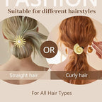 3PCS Gold Hair Ties, Metal Hair Ties for Thick Hair, Gold Ponytail Cuff Elegant Durable Geometric Design, Hair Accessories for Women, Stretchy & Non Damage Ponytail Holders with Pendant Holiday Gifts