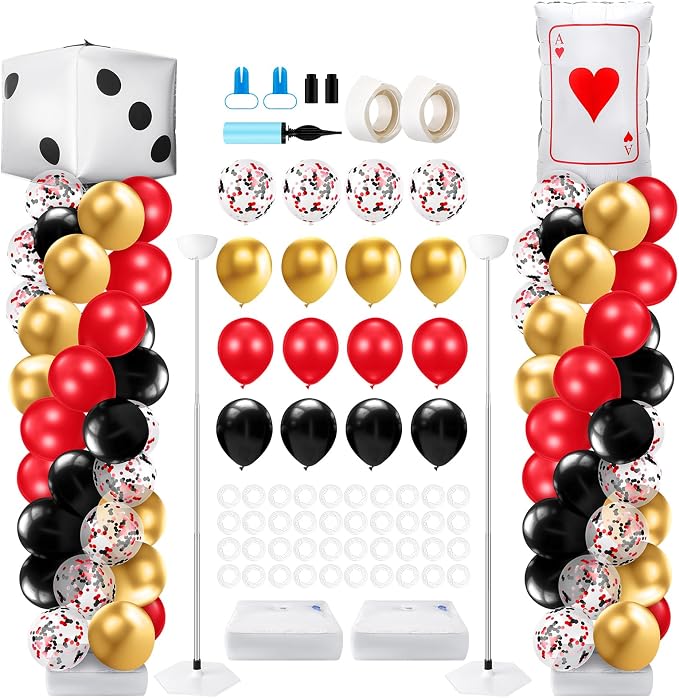 Kasyat 2 Set Casino Balloon Column Stand Kit Adjustable Red Black Gold Dice by Kasyat