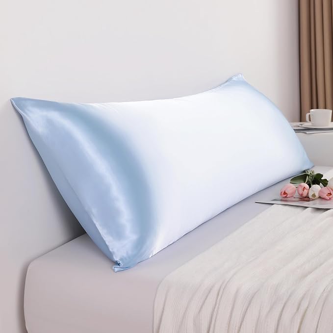 NTBAY Satin Body Pillowcase for Hair and Skin, Luxurious and Silky Pillow case with Envelope Closure, 20x54 Inches, Aqua