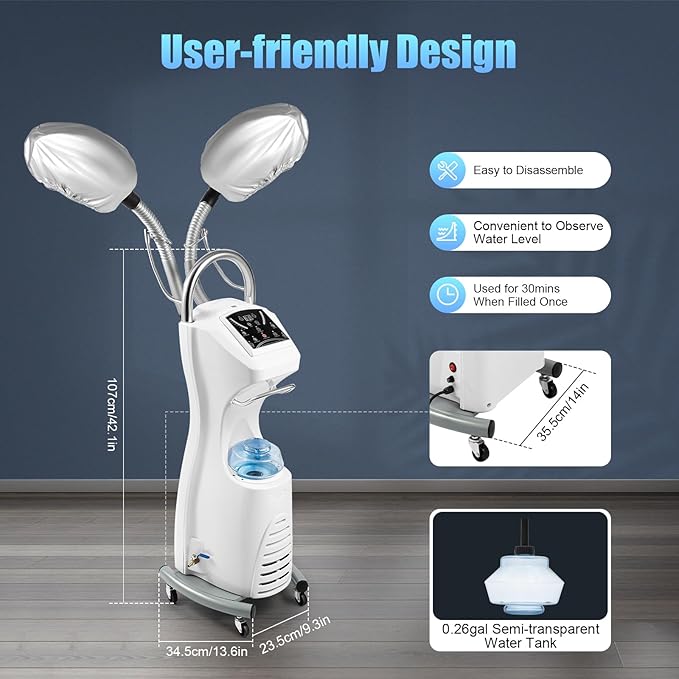 7 in 1 Professional Salon Hair Steamer Dryer 110V Stand Hair Dryer Hooded Treatment Perming Machine with Rolling Base, Floor Hooded Treatment Perming Machine