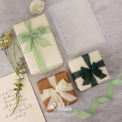 Ribbli Green Ribbon 1 Inch x 3 Rolls Total 24 Yards Ivory/Sage/Forest Green - Image 3