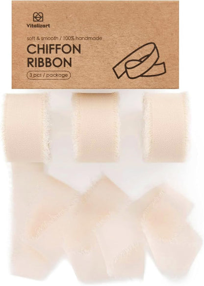 Vitalizart Light Nude Chiffon Silk Ribbon 1" x 21 Yd Fringe Fabric Package by Vitalizart