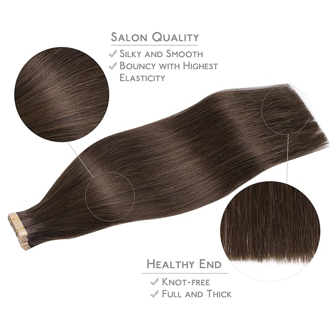 WENNALIFE Tape in Hair Extensions Human Hair, 20pcs 50g 24 inch Light Dark Brown Remy Hair Extensions Straight Human Hair Tape in Extensions Skin Weft Tape Extensions Human Hair