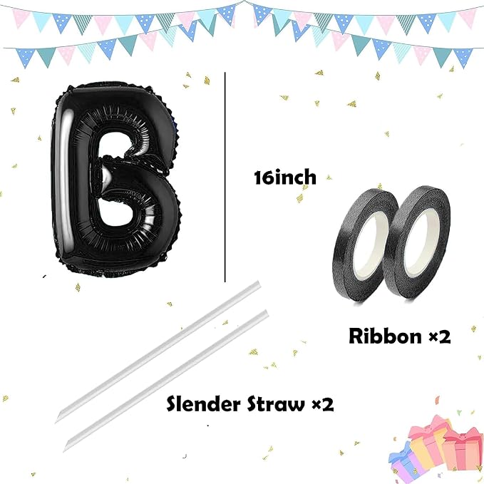 16 Inch Black Letter Balloons Mylar Foil Alphabet Letter A-Z Balloons Set - Image 2