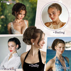 RUWISS Claw Clip Short Human Hair Ponytail Extension with Bendable Metals for DIY Styles Straight Messy Bun Hair Piece for Women Hairpieces for Daily Wear, 9 Inch Dark Brown with 15% Dark Cocoa Blonde