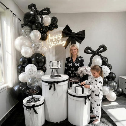 Black Bow Balloons, 12Inch Pearl Black and White Bow Print Balloon - Image 3