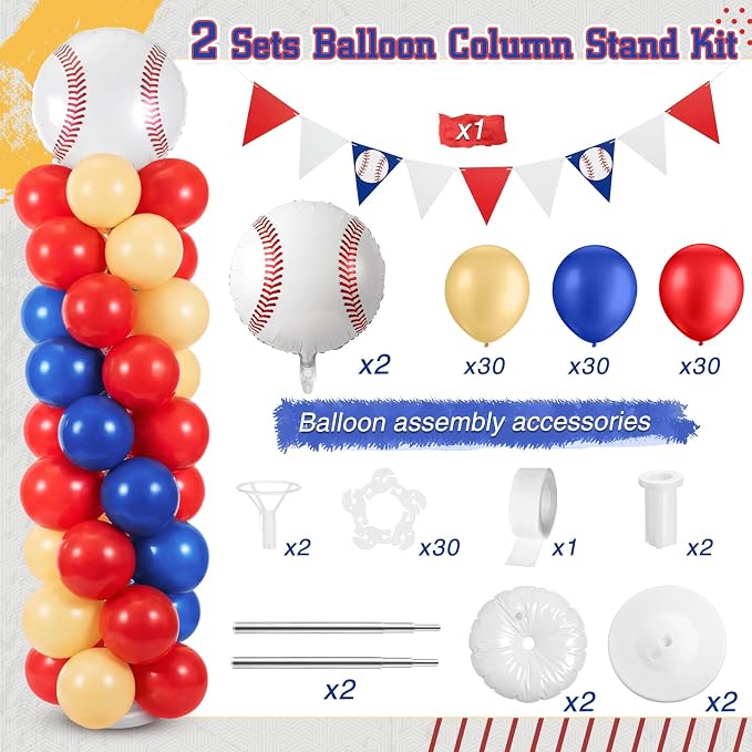 Yalikop 2 Sets Baseball Party Balloon Column Stand Kit - Image 2