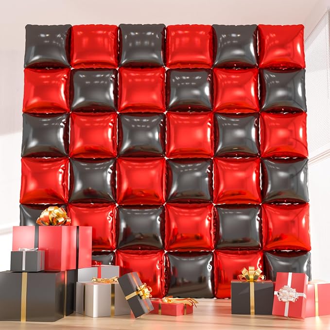 36pcs Red & Black Square Foil Balloons by ZizasAry