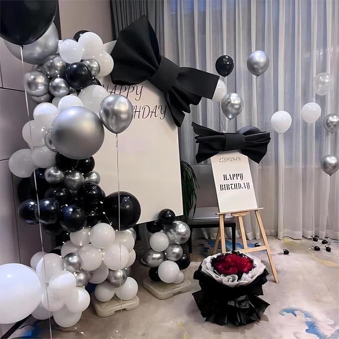 136pcs Black Silver White Balloons, 18 12 10 5 Inch Different Sizes Balloon | - Image 4