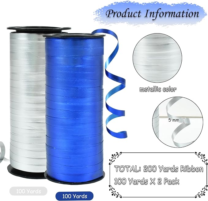 BEISHIDA Blue and Silver Curling Ribbons Balloon String Ribbons - Image 2