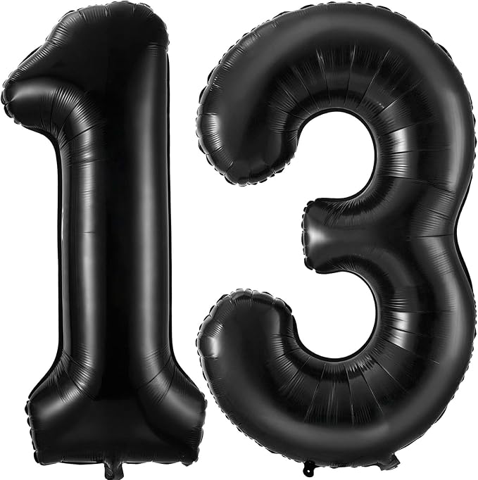 Black 13 Balloon Number, 40 Inch Number 13 Balloon Large Black Foil Mylar by BBPOOL