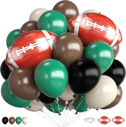 Football Balloons, 12 Inch Retro Dark Green and Brown Ivory White Balloons by FEYG
