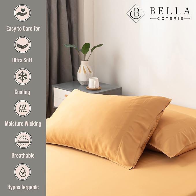 Bella Coterie | Luxury Bamboo Viscose Standard Size Pillowcase Set | 100% Organically Grown | Ultra Soft | Cooling | 2 Pcs [Marigold]