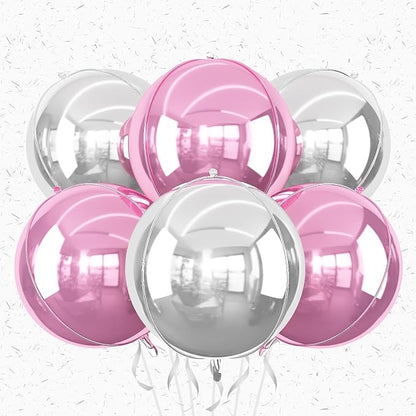 6Pcs Pink Silver Round Foil Balloons, Giant 4D Round Ball Balloon, 22 Inch by Adorely