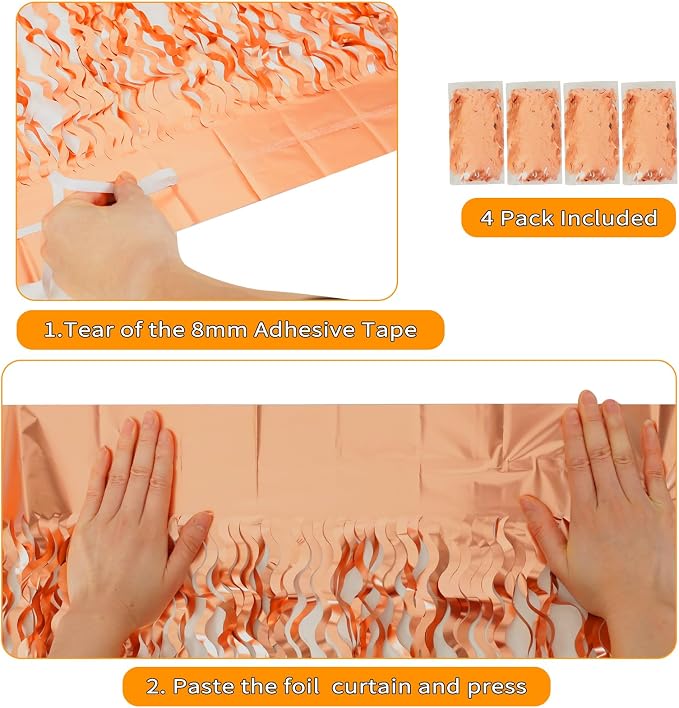 4 Pack Rose Gold Foil Curtain Birthday Decorations - Image 4