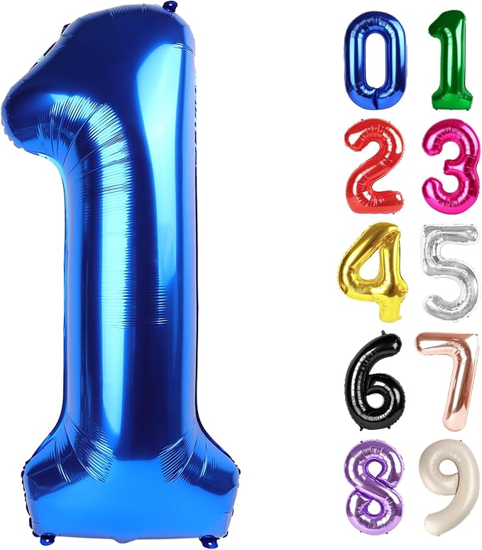 1 Balloon - Metallic Blue Birthday Number Balloons, 40 Inch Decorations | by ALPHADELTAPI