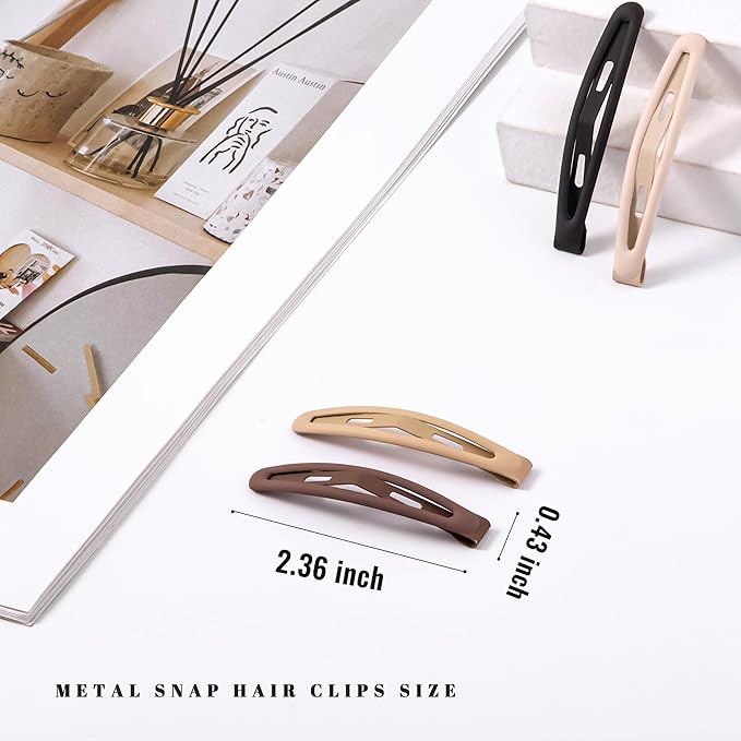 16 PCS Snap Hair Clips Metal Barrettes for Women Non Slip Barrettes for Thick and Thin Fine Hair,Matte Black Brown Beige,2.36 x 0.43 Inches.