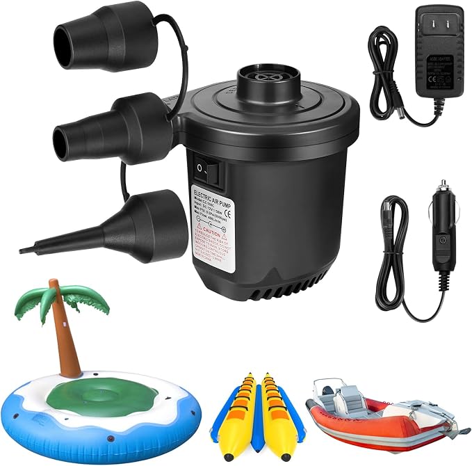 Air Pump for Inflatables, Portable Quick-Fill Electric Air Mattress Pump by Flanney