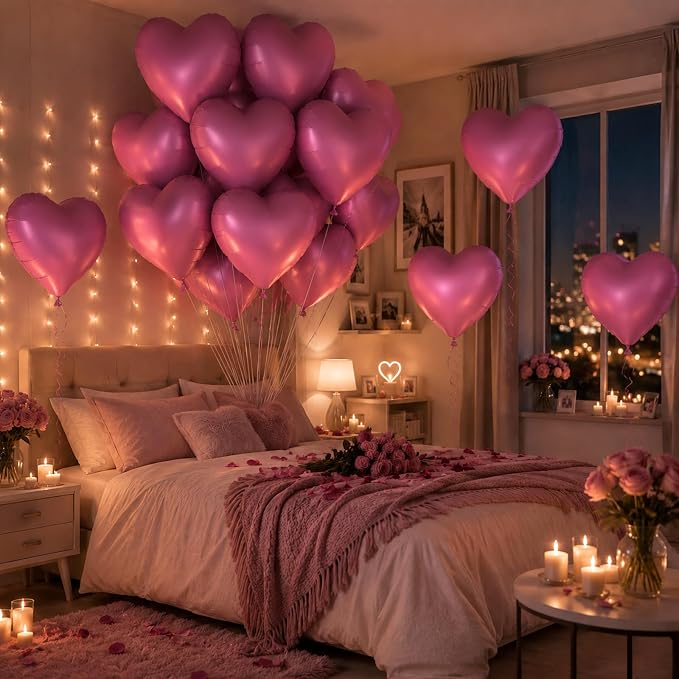 TONIFUL 15 Pack 18 Inch Matte Pink Heart Foil Balloons – Pink Mylar Heart - Image 4