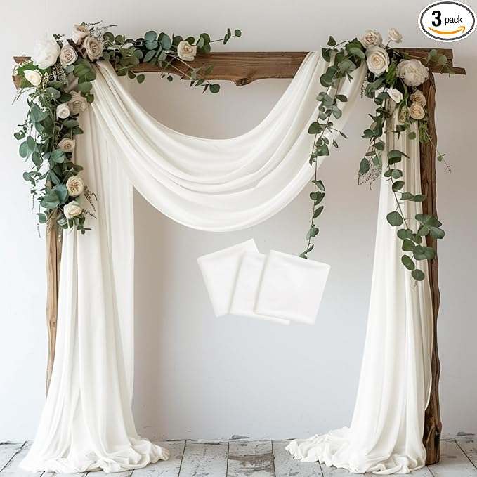 Ivory Wedding Arch Draping Fabric Backdrop Drapes Sheer 3 Panels | 28.7"x20FT by Wokceer